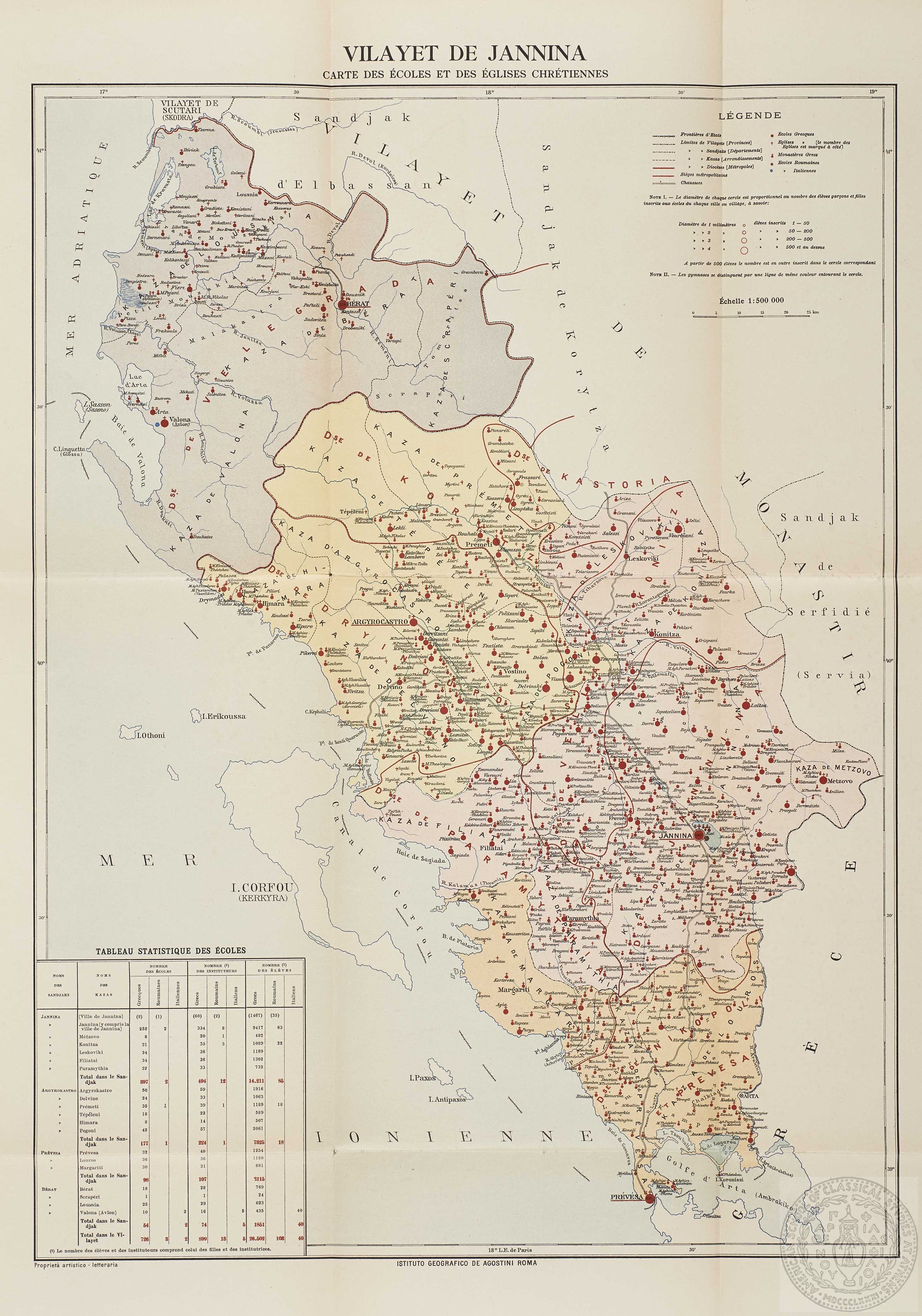 Vilayet de Jannina. Carte des Ecoles et des Eglises Chretiennes
